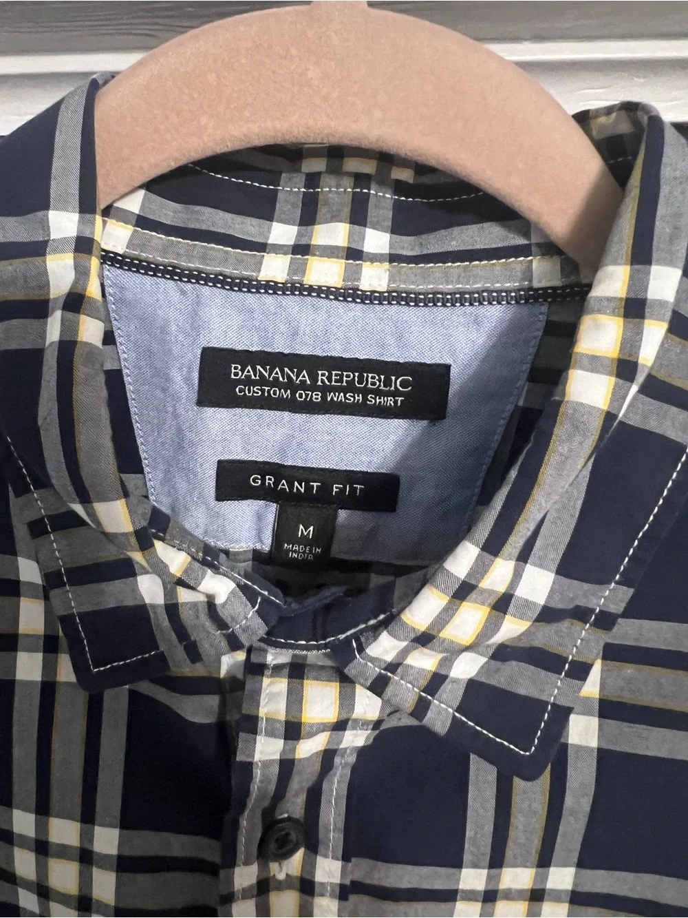 Banana Republic Men’s Navy and White Plaid Button-Down Shirt
